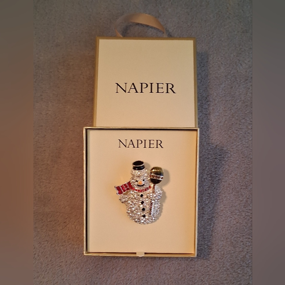 Napier Festive Snowman Brooch with Crystals